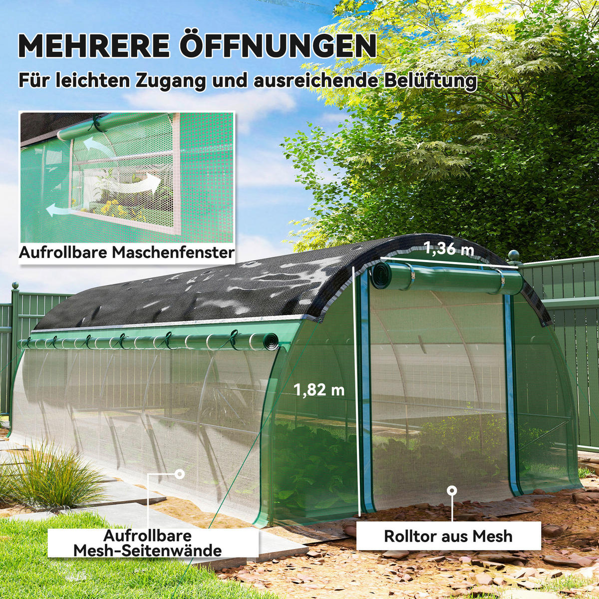 Outsunny Folientunnel B/H/L: ca. 300x198x600 cm Folientunnel - grün (600,00/300,00/198,00cm) - Outsunny