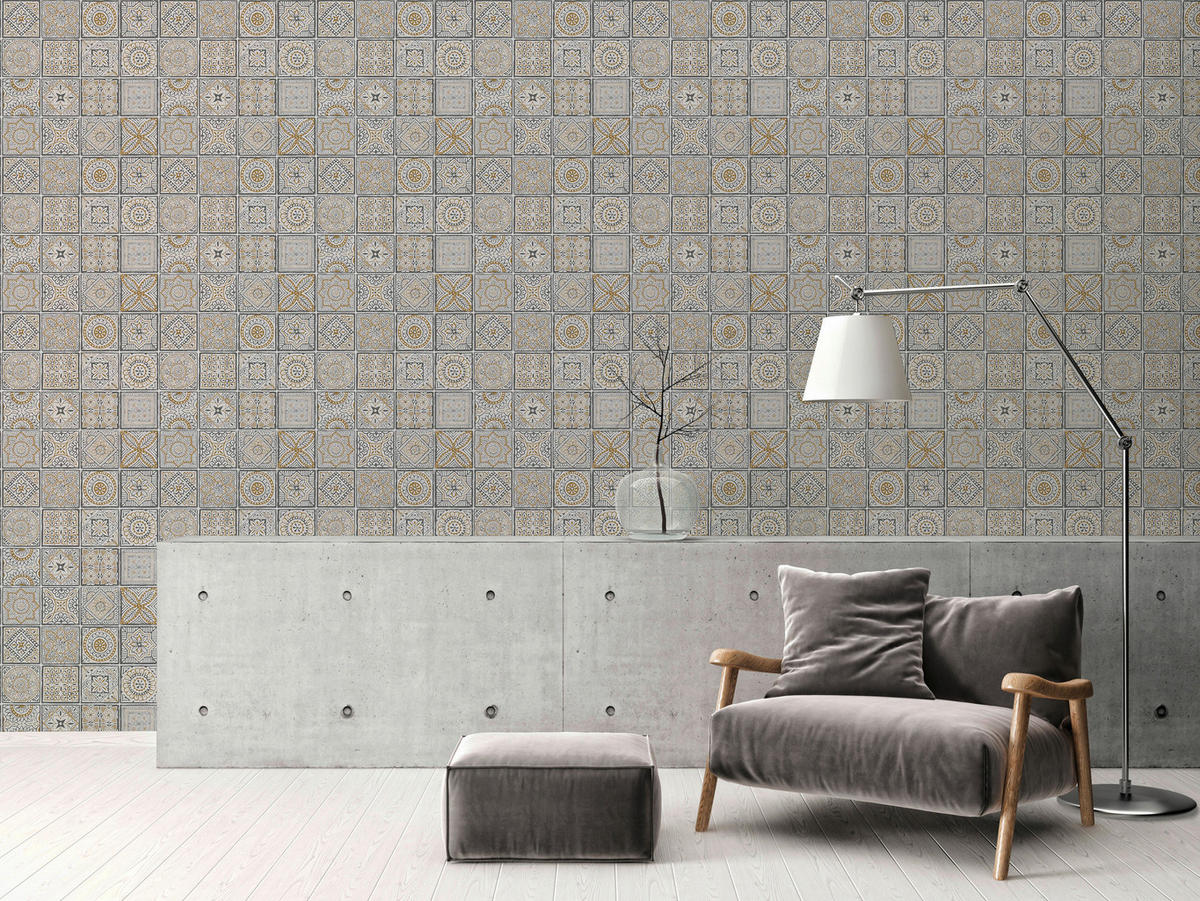 A.S.Creation Vliestapete Terra Fliesen gold B/L: ca. 53x1005 cm Terra - gold (53,00/1005,00cm) - A.S.Creation