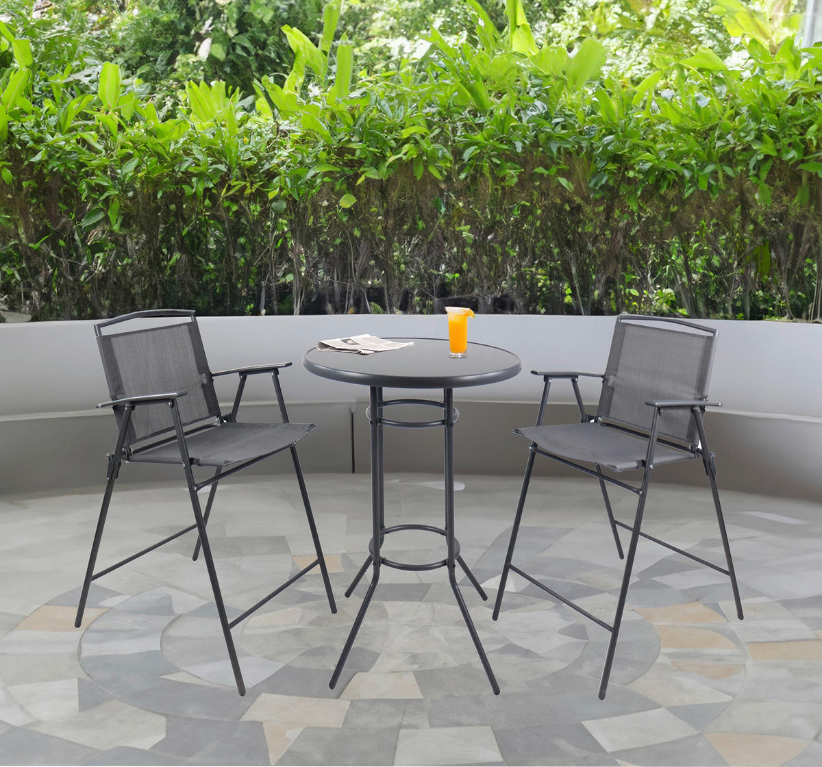VCM Gartensitzgruppe Garlos anthrazit Stahl B/H/L: ca. 70x108x70 cm Garlos - anthrazit (70,00/70,00/108,00cm) - VCM