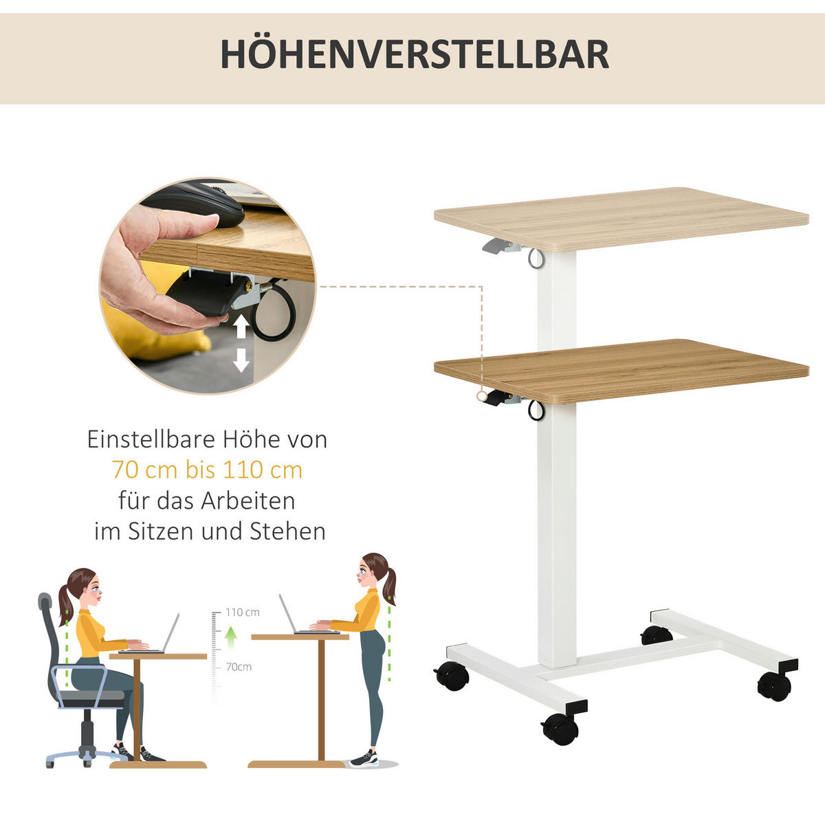 Schreibtisch 920-080 natur Holz Nachbildung weiß B/H/T: ca. 65x110x48 cm 920-080 - weiß/natur (65,00/110,00/48,00cm) - HOMCOM