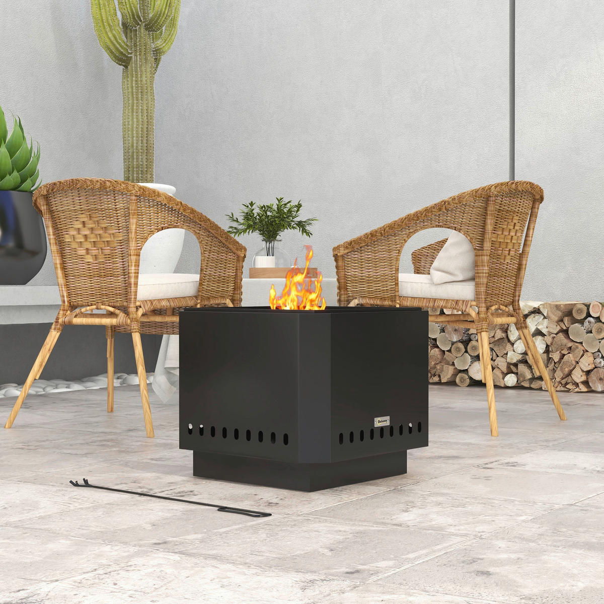 Outsunny Feuerschale schwarz Metall B/H/L: ca. 48x41x48 cm Feuerschale - schwarz (48,00/48,00/41,00cm) - Outsunny