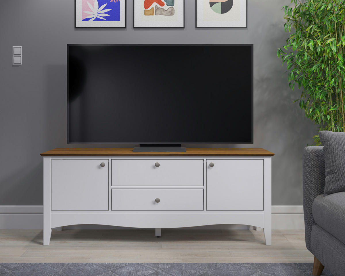 TV-Lowboard Lissabon weiß lackiert café braun lackiert B/H/T: ca. 140x58x42 cm Lissabon - weiß/café braun (140,00/58,00/42,00cm)