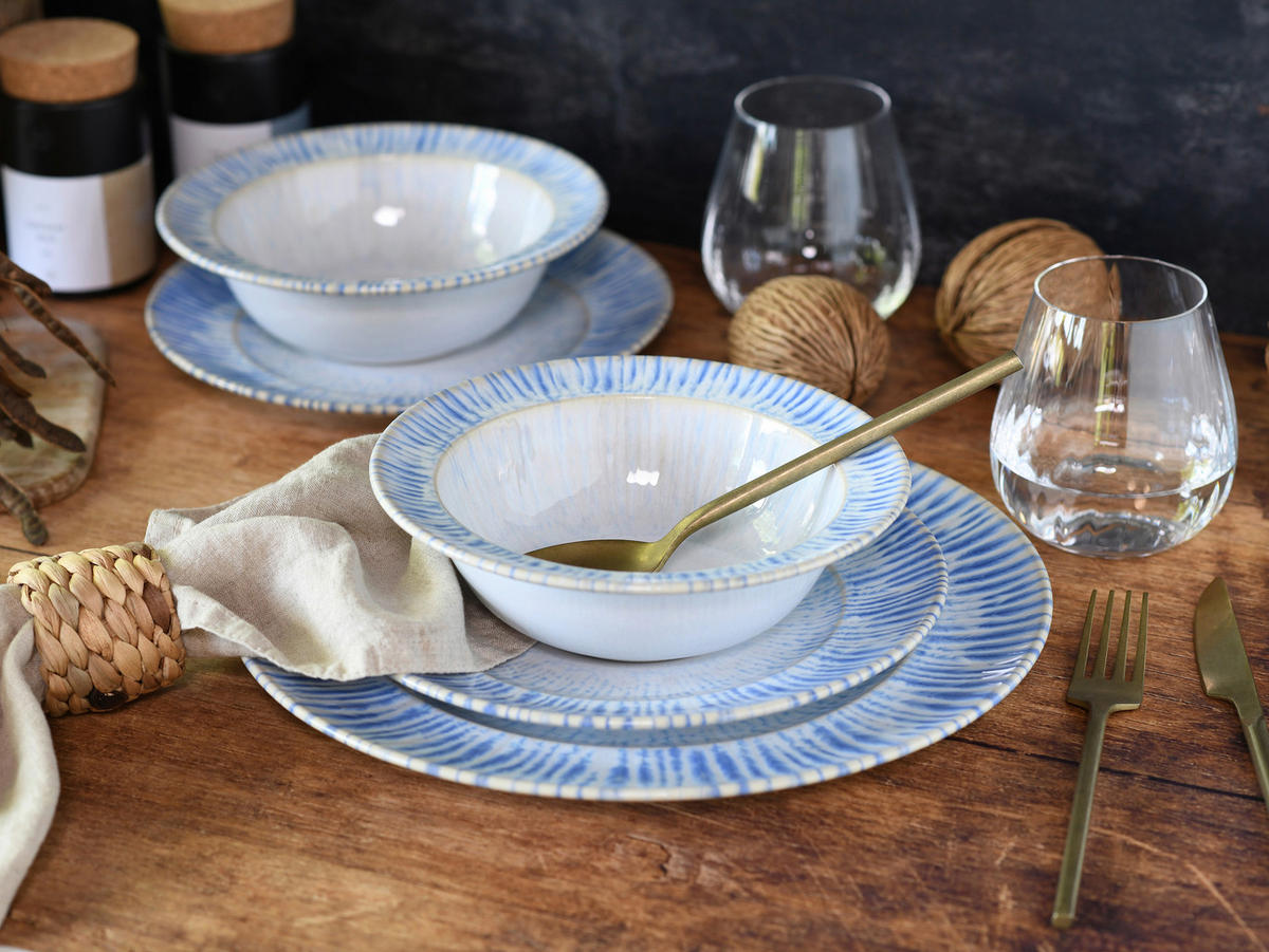 CreaTable Teller-Set Rondo Summertime weiß Steinzeug Rondo Summertime - blau/weiß - CreaTable