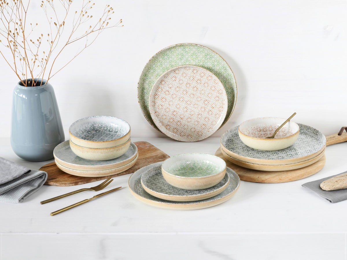 CreaTable Tafelservice Uno bunt Steinzeug 12 tlg. Uno - bunt - CreaTable
