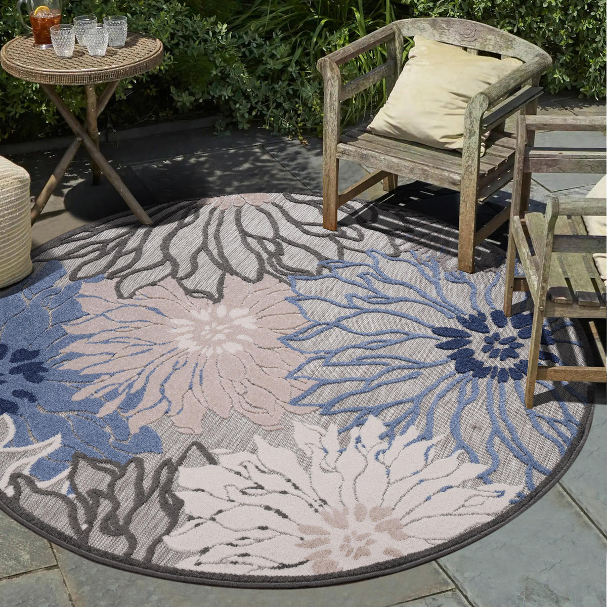 Sanat Outdoorteppich FLORAL grau B/L: ca. 200x200 cm FLORAL - grau (200,00/200,00cm) - Sanat