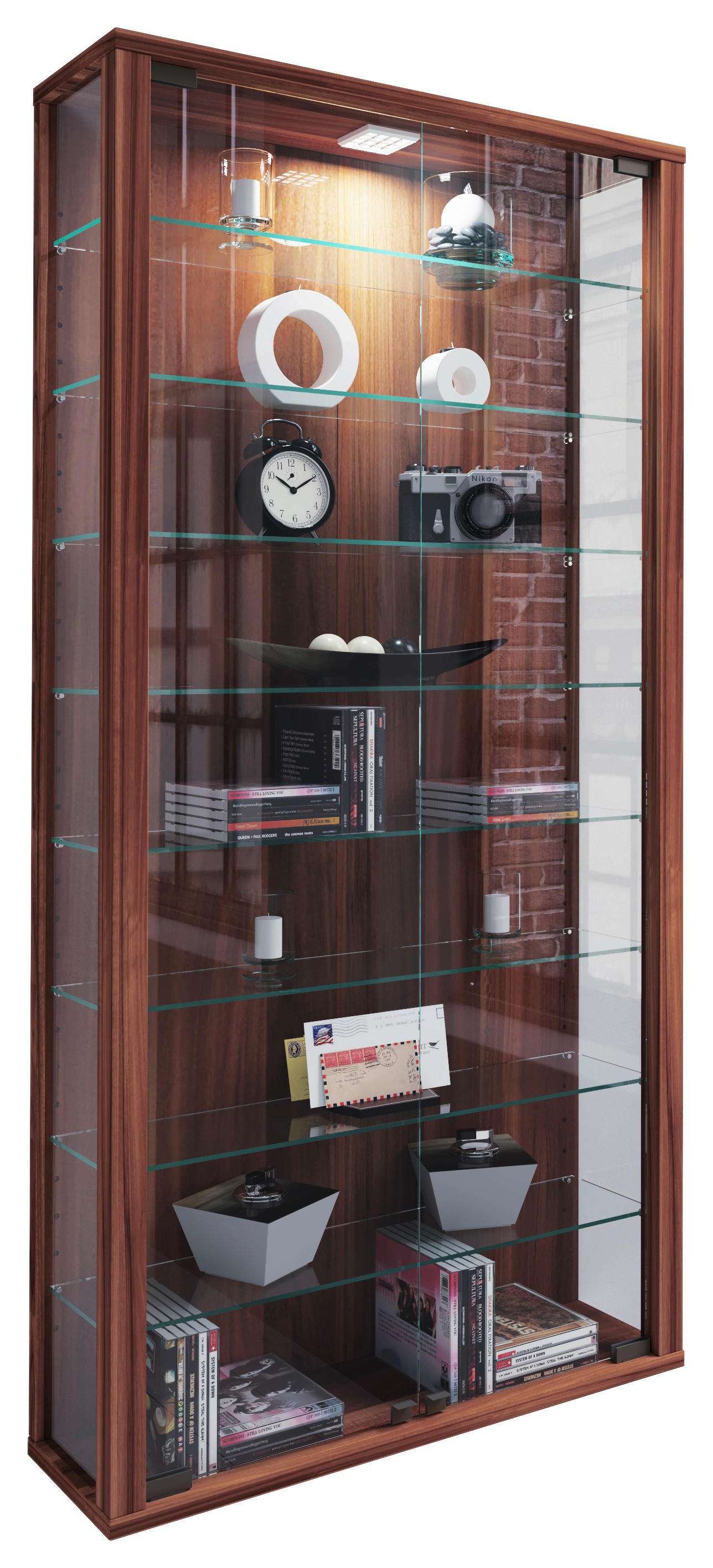Vitrine Vitrosa Maxi nussbaum Nachbildung Holzwerkstoff Glas B/H/T: ca. 59x113x18 cm Vitrosa Maxi - nussbaum (59,00/113,00/18,00cm) - VCM Möbel