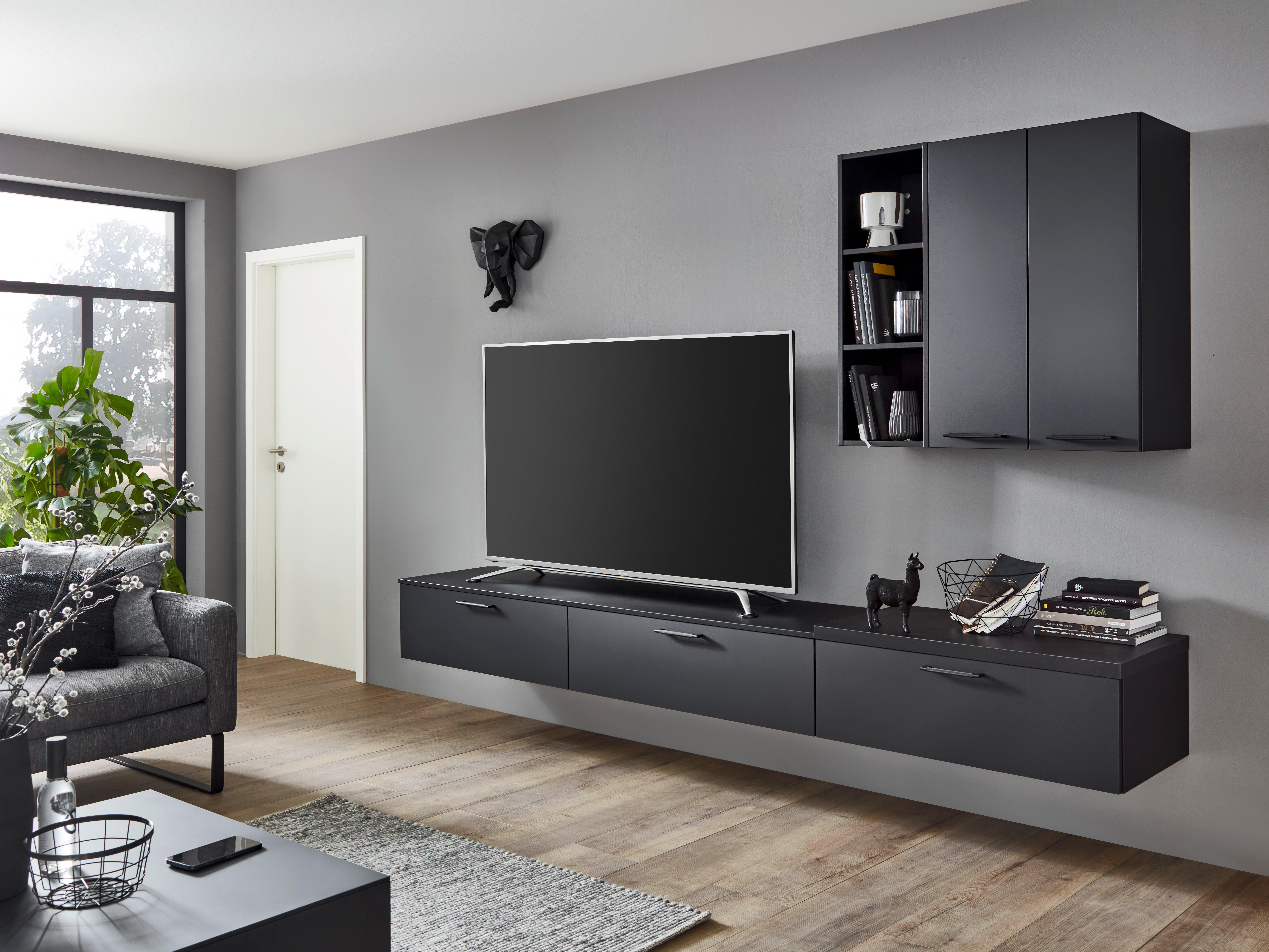 Nobilia Wohnwand Easytouch Grafitschwarz Lacklaminat B: ca. 280 cm Easytouch - schwarz/Grafitschwarz (280,00cm) - nobilia
