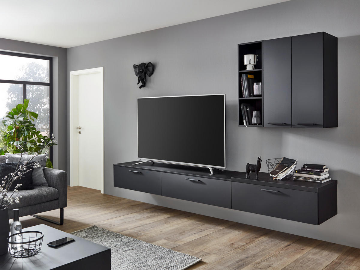 Nobilia Wohnwand Easytouch Grafitschwarz Lacklaminat B: ca. 280 cm Easytouch - schwarz/Grafitschwarz (280,00cm) - nobilia