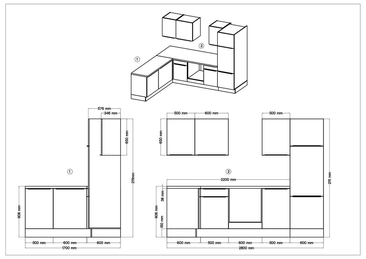 Respekta Winkelküche Marleen grau matt B/H/T: ca. 280x211x170 cm Marleen - Eiche/Alu (280,00/211,00/170,00cm) - Respekta
