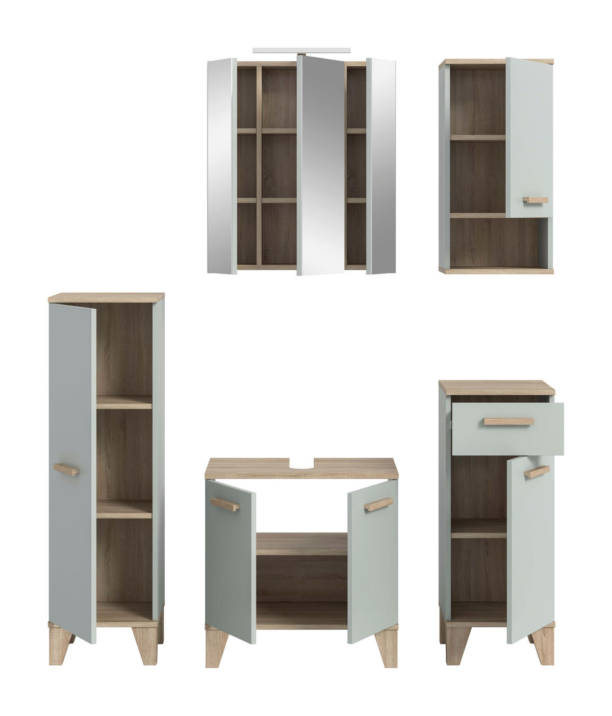 Badezimmer-Set STAR hellgrün Eiche hell Nachbildung B/H/T: ca. 158x190x34 cm STAR - hellgrün (158,00/190,00/34,00cm) - xonox.home