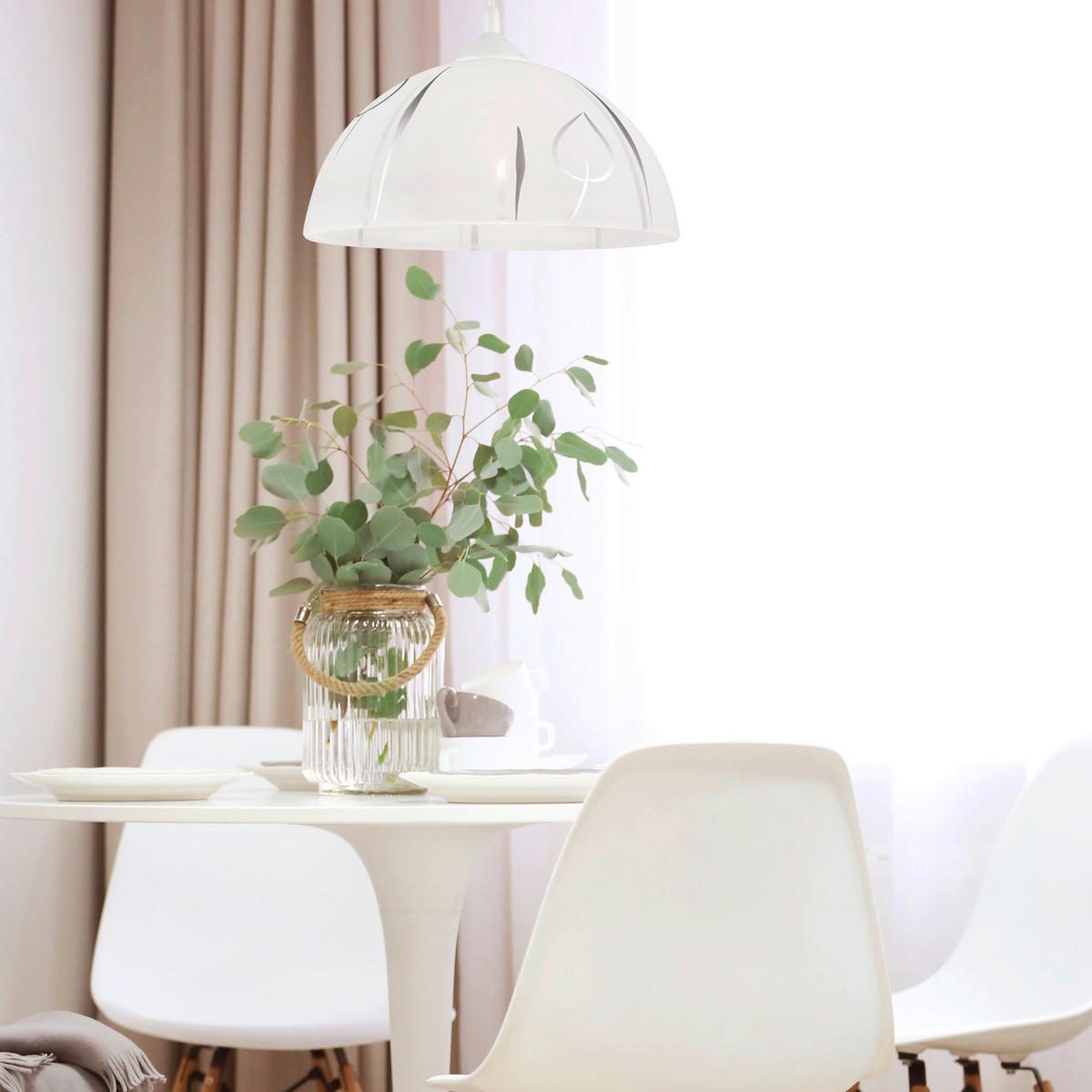 Lamkur Pendelleuchte MARCY 28057 silber Glas H/L: ca. 70x30 cm E27 1 Brennstellen Marcy - silber (30,00cm) - Lamkur