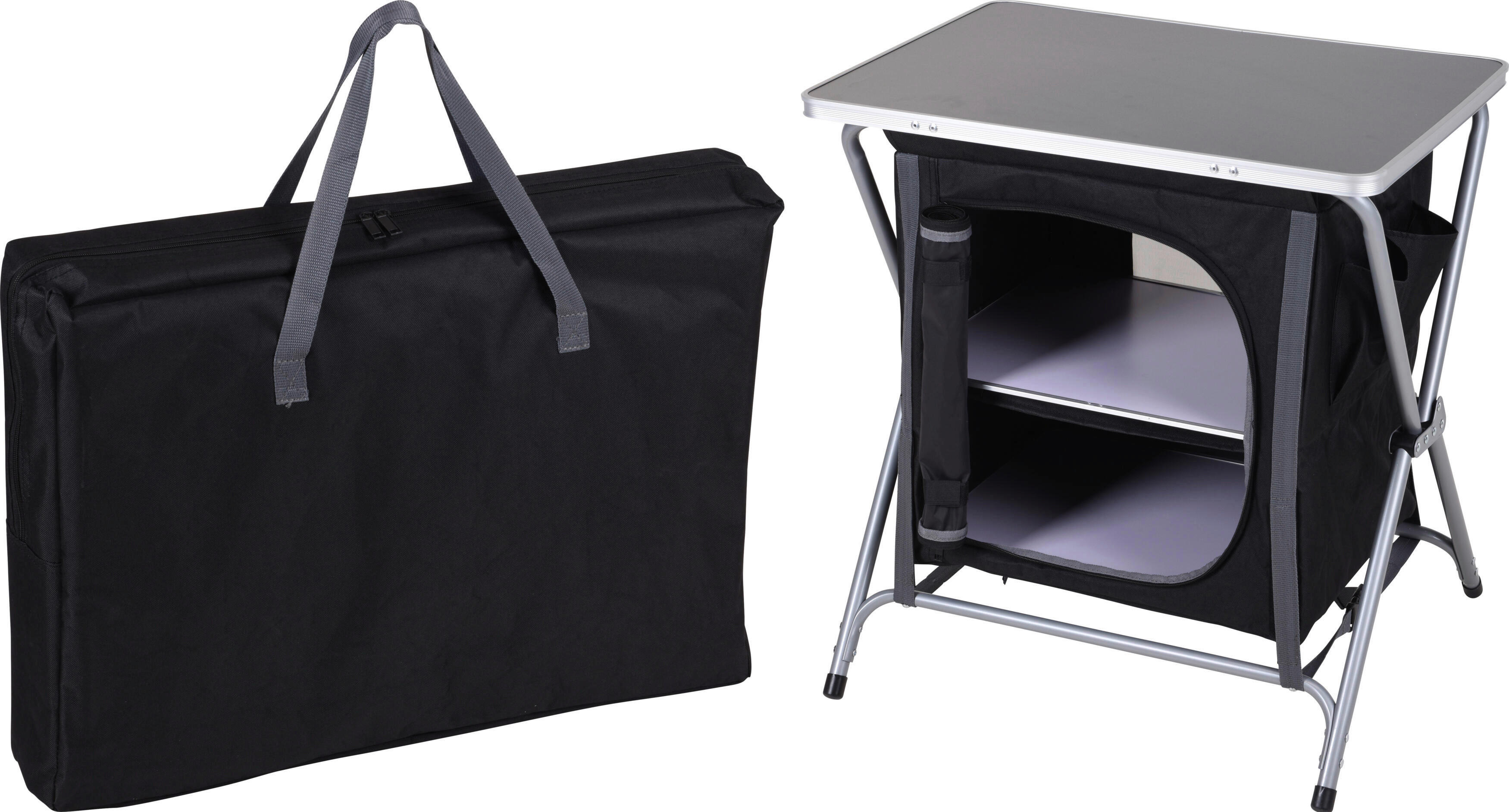 Camping Tischset schwarz Stahl B/H/L: ca. 62,5x12x48,5 cm Campingtisch-/Schrank_faltbar - schwarz (48,50/62,50/12,00cm)