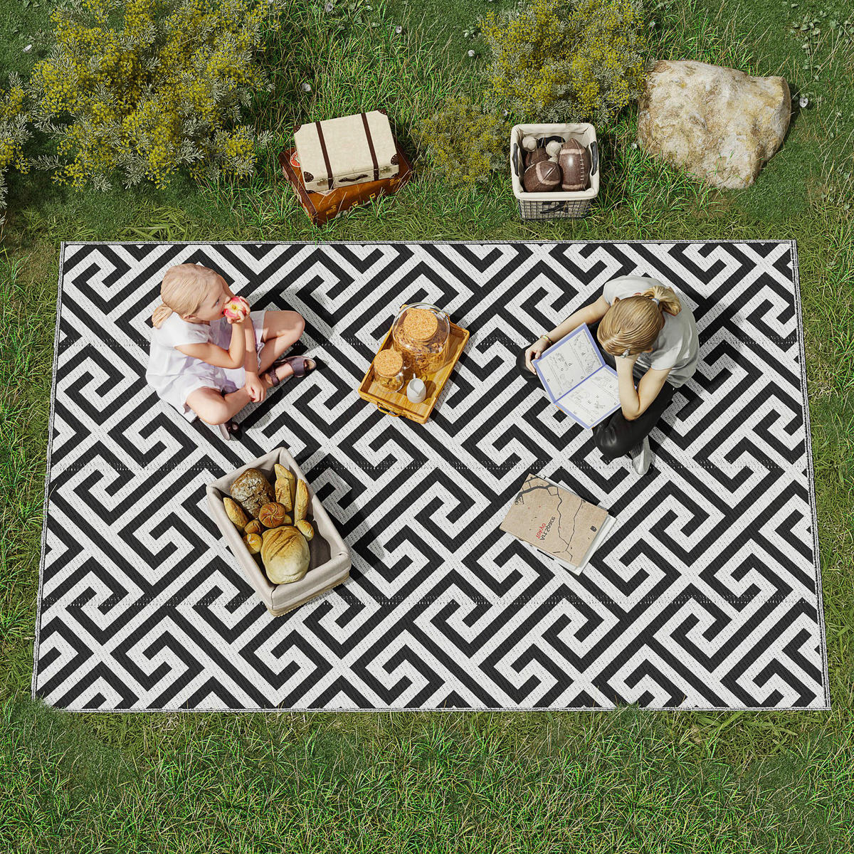 Outsunny Outdoor-Teppich weiß B/H/L: ca. 243x0,3x152 cm Outdoor-Teppich - weiß/schwarz (152,00/243,00/0,30cm) - Outsunny