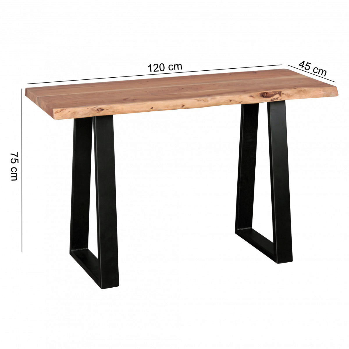 Konsolentisch natur schwarz Akazie B/H/T: ca. 120x75x45 cm Konsolentisch - natur/schwarz (120,00/75,00/45,00cm) - Wohnling
