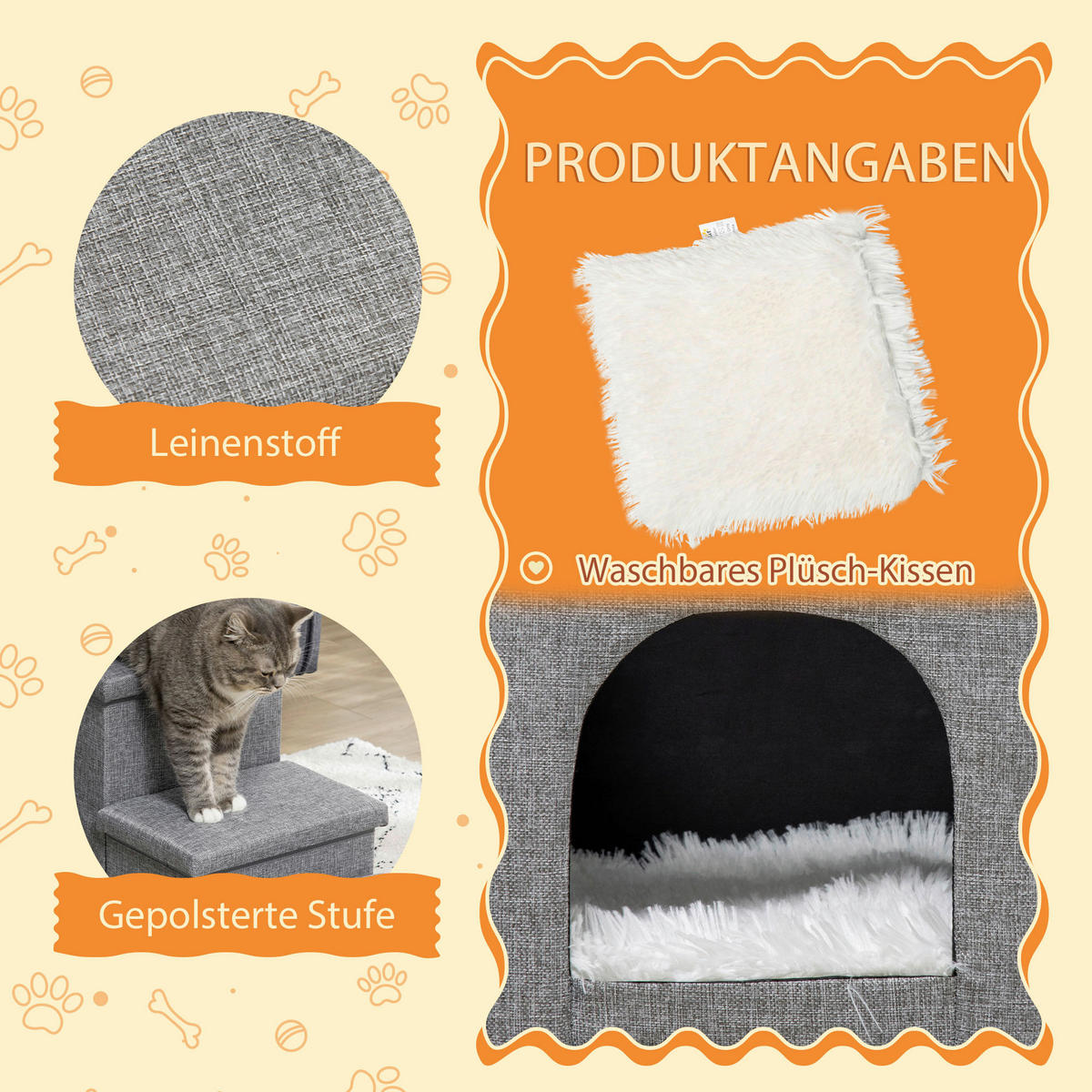 PawHut Katzentreppe grau Polyester B/H/L: ca. 33x40,5x73,5 cm Katzentreppe - grau (73,50/33,00/40,50cm) - PawHut