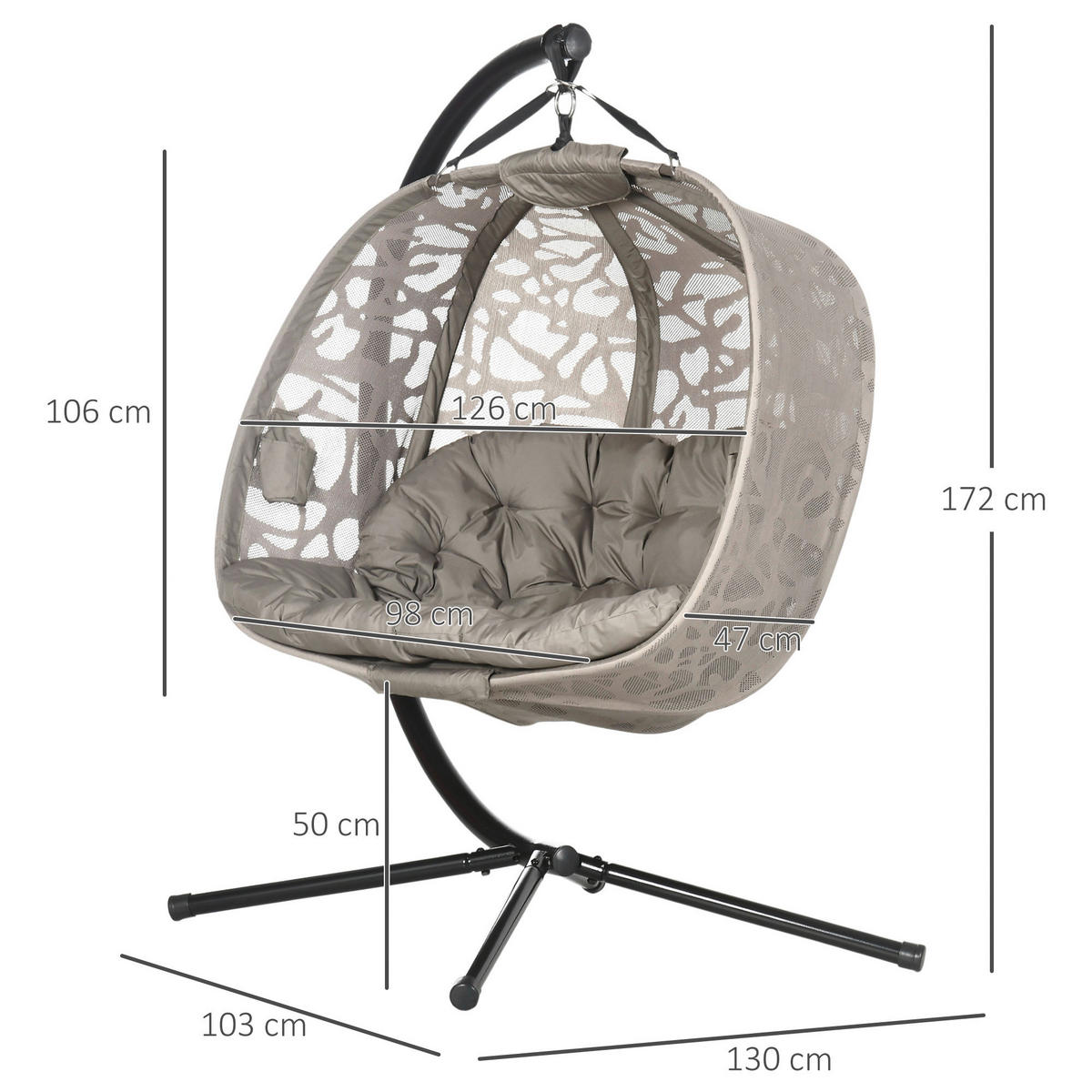 Outsunny Hängesessel mit Sitzkissen sand Polyester B/H/L: ca. 103x172x130 cm Hängesessel_mit_Sitzkissen - sand (130,00/103,00/172,00cm) - Outsunny