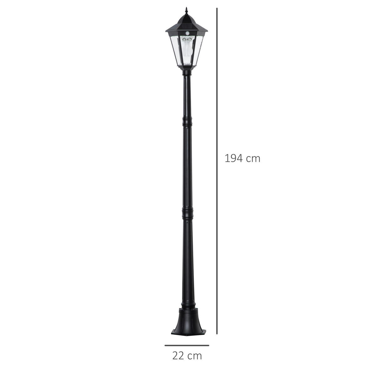Gartenlaterne schwarz Glas Aluminium B/H/L: ca. 22x194x22 cm Gartenlaterne - schwarz (22,00/22,00/194,00cm) - Outsunny