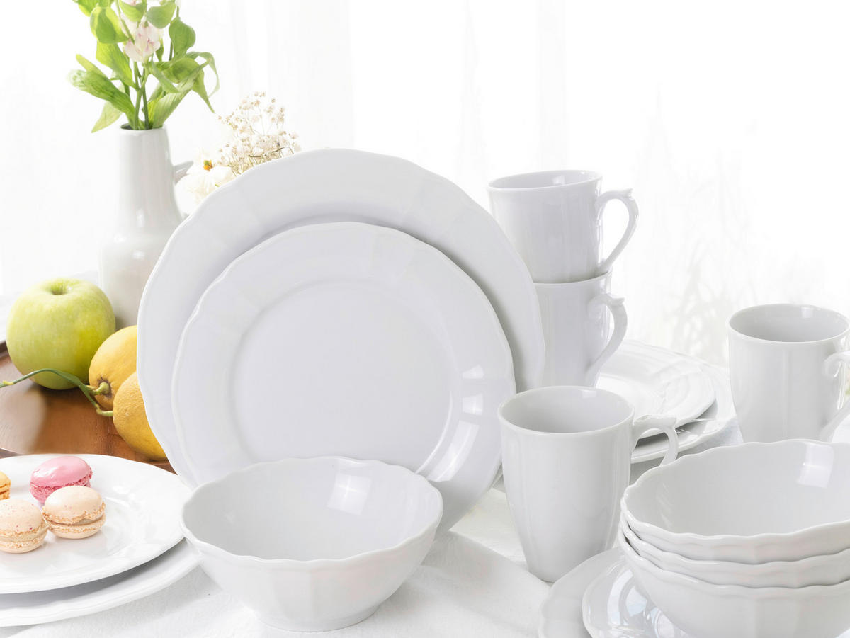 CreaTable Kombiservice Flora weiß Porzellan 16 tlg. Flora - weiß - CreaTable