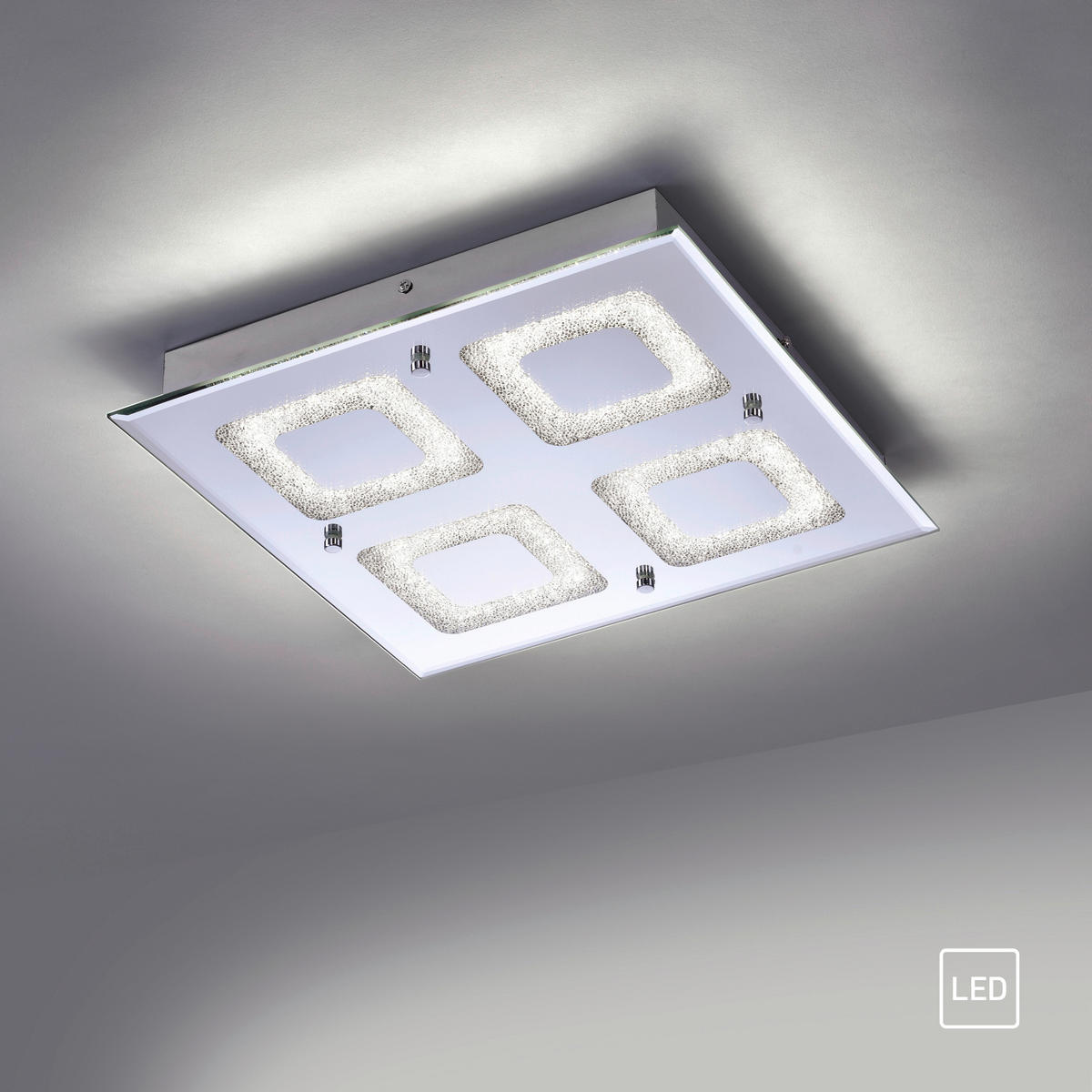 Just Light LED-Deckenleuchte LISA 11572-17 Chrom klar Metall Glas B/H/T: ca. 36x6,3x36 cm 4 Brennstellen LISA - klar/Chrom (36,00/6,30/36,00cm) - Just Light