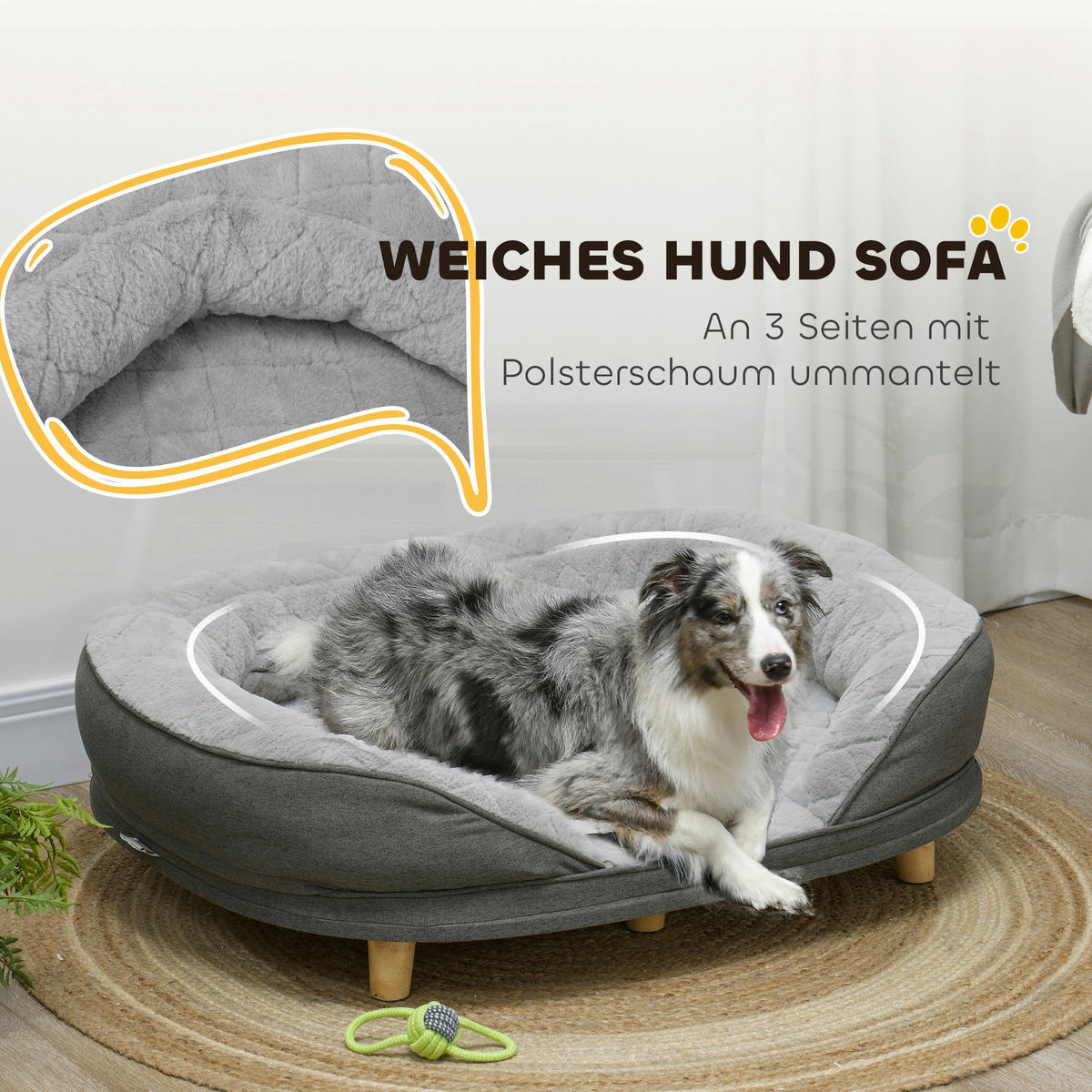 PawHut Hundesofa grau Polyester B/H/L: ca. 78x25x90 cm Hundesofa - grau (90,00/78,00/25,00cm) - PawHut