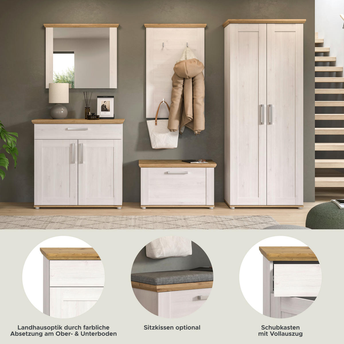 Garderobe Verona Sibiu Lärche Nachbildung Eiche Artisan Nachbildung B/H/T: ca. 285x196x39 cm Verona - Eiche (285,00/196,00/39,00cm) - xonox.home