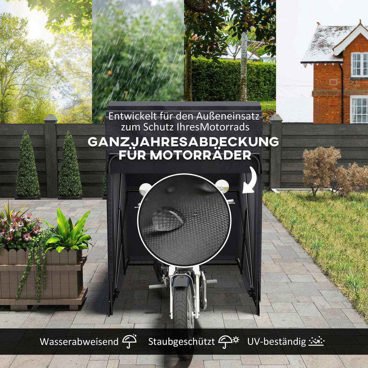 Outsunny Motorradgarage schwarz B/H/L: ca. 135x191x345 cm Motorradgarage - schwarz (345,00/135,00/191,00cm) - Outsunny