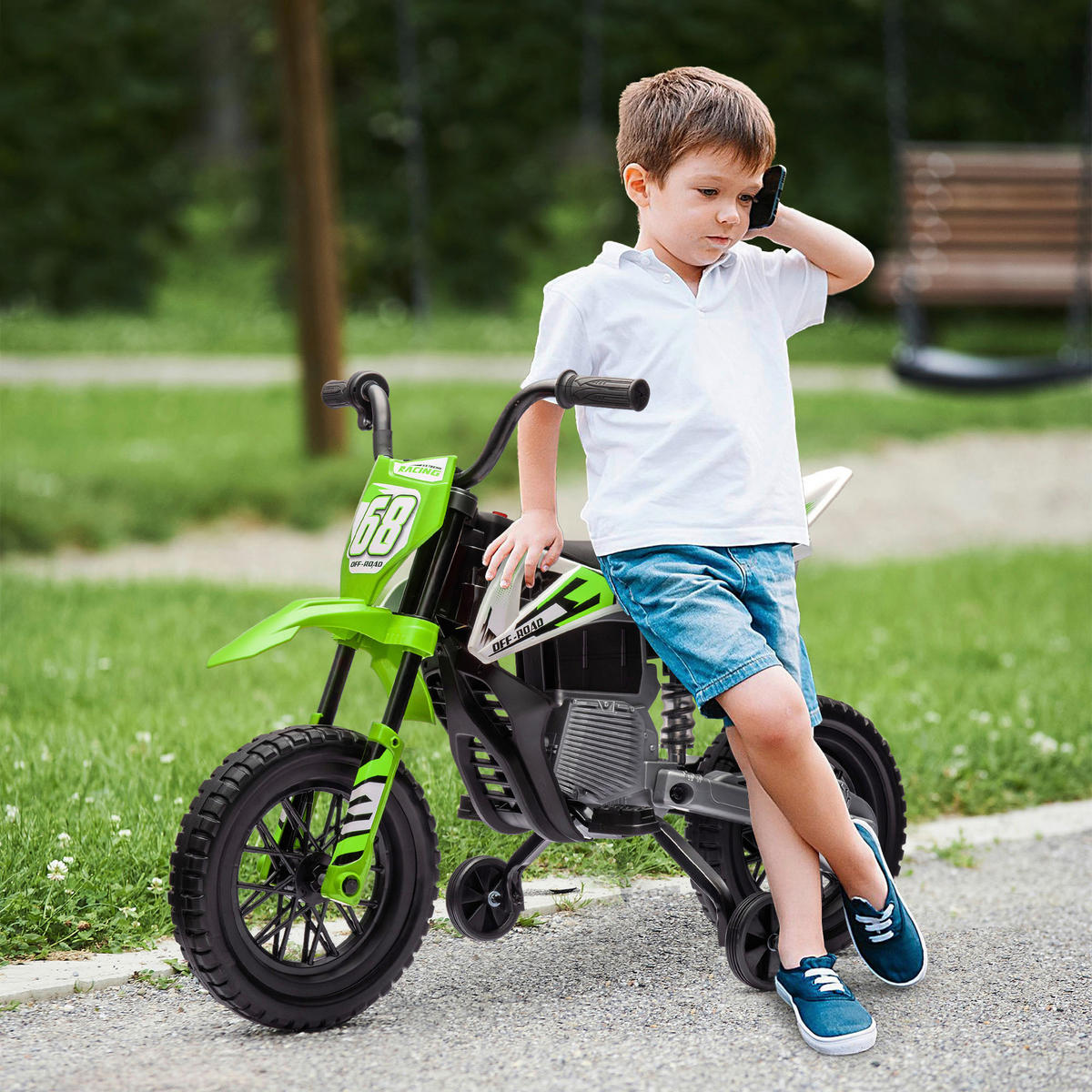 AIYAPLAY Kinder-Elektromotorrad grün B/H/L: ca. 56x70x107 cm Kinder-Elektromotorrad - grün (107,00/56,00/70,00cm) - AIYAPLAY