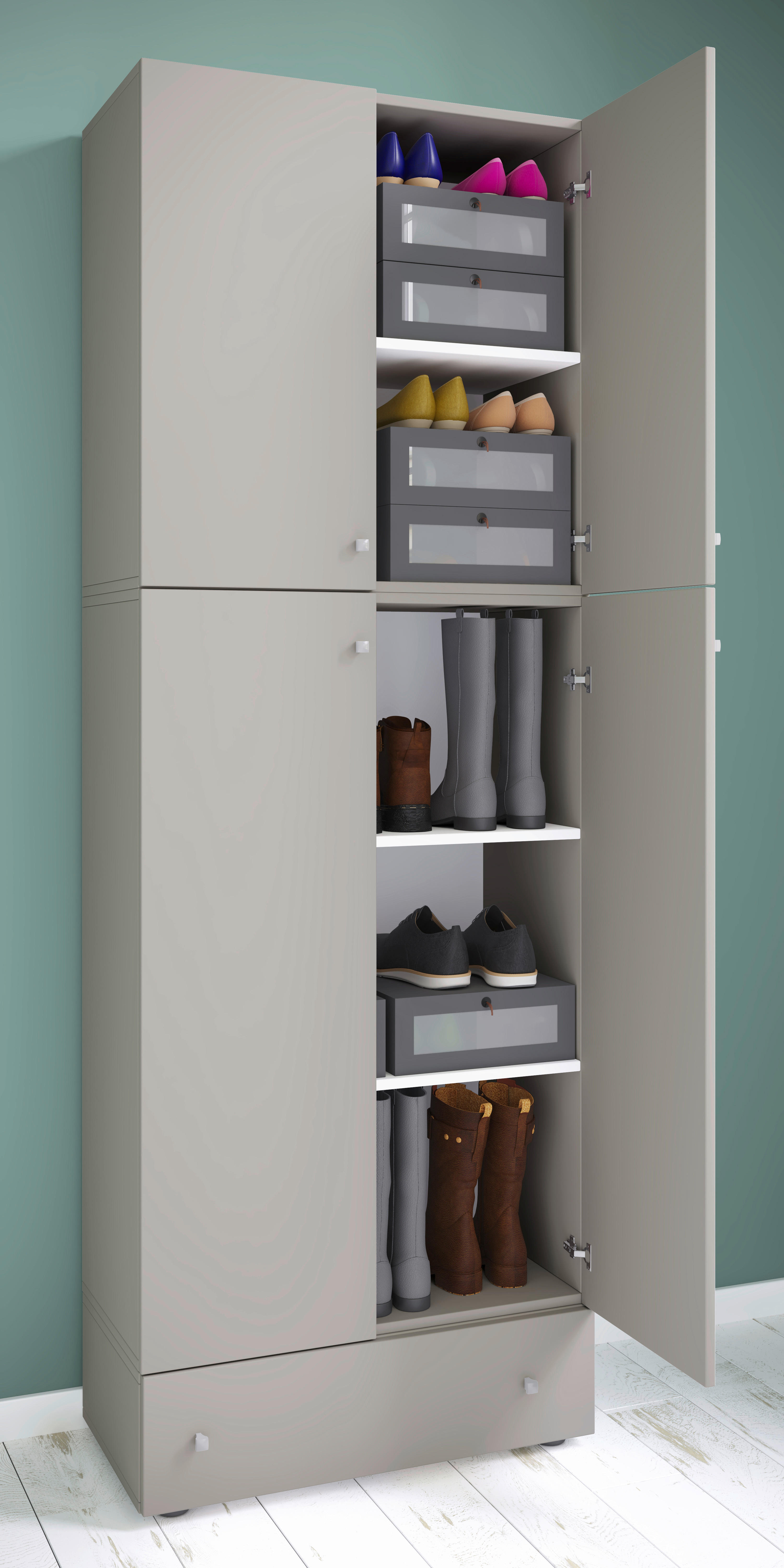 Schuhschrank Lona grau weiß B/H/T: ca. 70x200x39 cm Lona - weiß/grau (70,00/200,00/39,00cm) - VCM Möbel