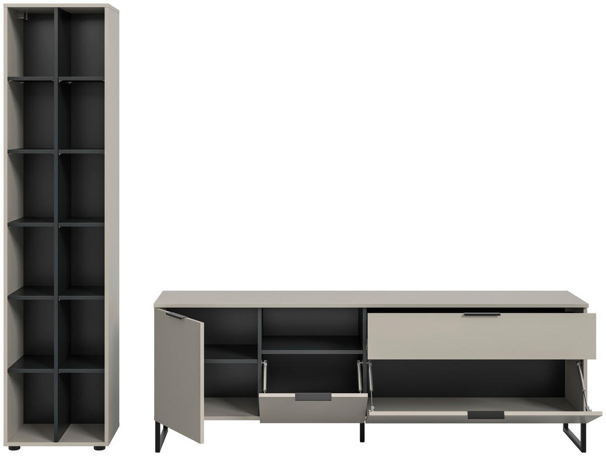 Wohnwand Noida Kaschmirgrau Nachbildung schwarz B/H/T: ca. 245x192x41 cm Noida - schwarz (245,00/192,00/41,00cm) - xonox.home