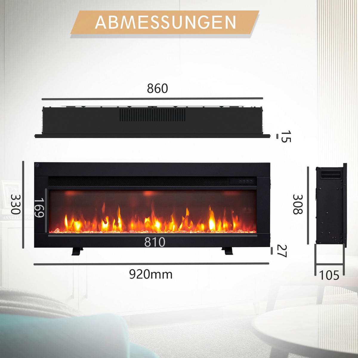 Balderia Elektrischer-Kamin Agnes 36 B/H/T: ca. 86x30,8x10,5 cm ca. 2000 W Elektrischer Kamin Agnes 36 - (86,00/30,80/10,50cm) - Balderia