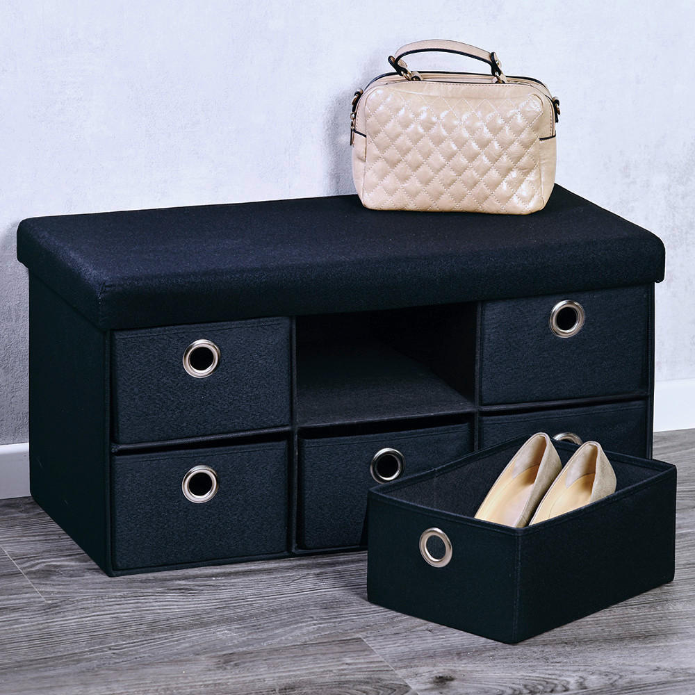 Kesper Sitzbank schwarz B/H/L: ca. 39x8,7x78 cm Sitzbank_mit_Aufbewahrungsboxen - schwarz (78,00/39,00/8,70cm) - Kesper