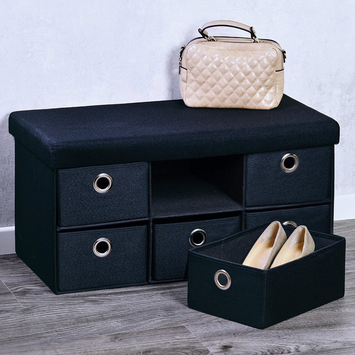 Kesper Sitzbank schwarz B/H/L: ca. 39x8,7x78 cm Sitzbank_mit_Aufbewahrungsboxen - schwarz (78,00/39,00/8,70cm) - Kesper