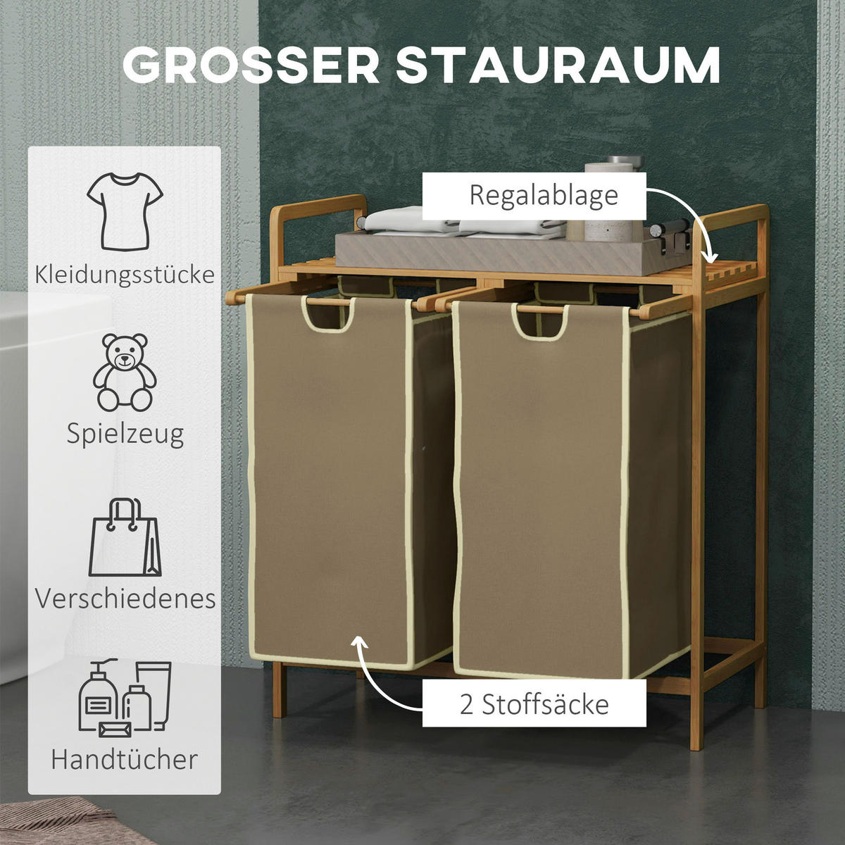 HOMCOM Wäschekorb creme B/H/L: ca. 33x63,5x73 cm Wäschekorb - natur/creme (73,00/33,00/63,50cm) - HOMCOM