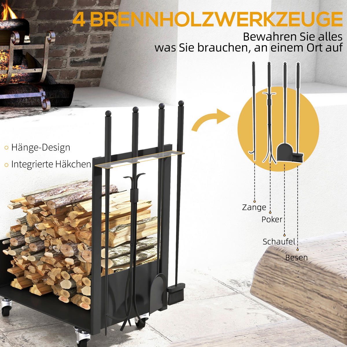 Outsunny Kaminholzständer schwarz B/H/L: ca. 30x76x48 cm Kaminholzständer - schwarz (48,00/30,00/76,00cm) - Outsunny