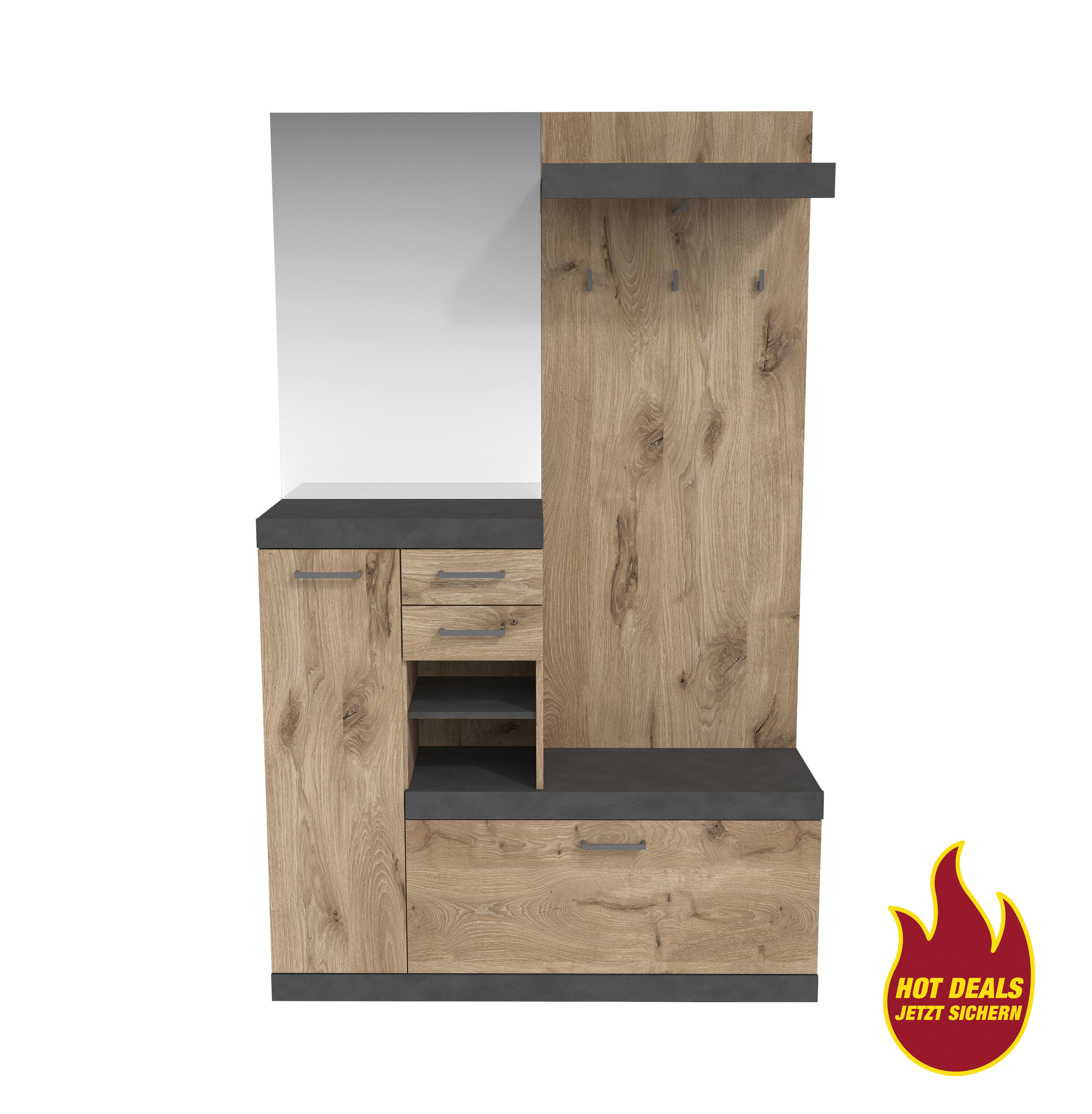 Kompaktgarderobe  Eiche Viking Nachbildung Matera Nachbildung B/H/T: ca. 120x193,5x35,5 cm Bristol_Kompaktgarderobe 1000 - (120,00/193,50/35,50cm)