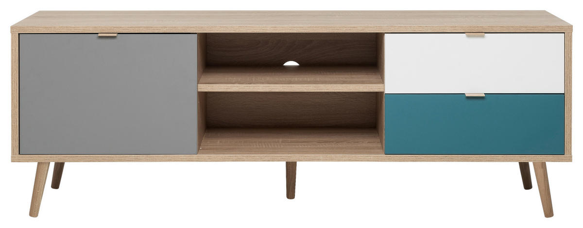 TV-Lowboard Cuba Eiche Sonoma Nachbildung weiß grau petrol B/H/T: ca. 150x52x40 cm Cuba - Eiche/weiß (150,00/52,00/40,00cm)