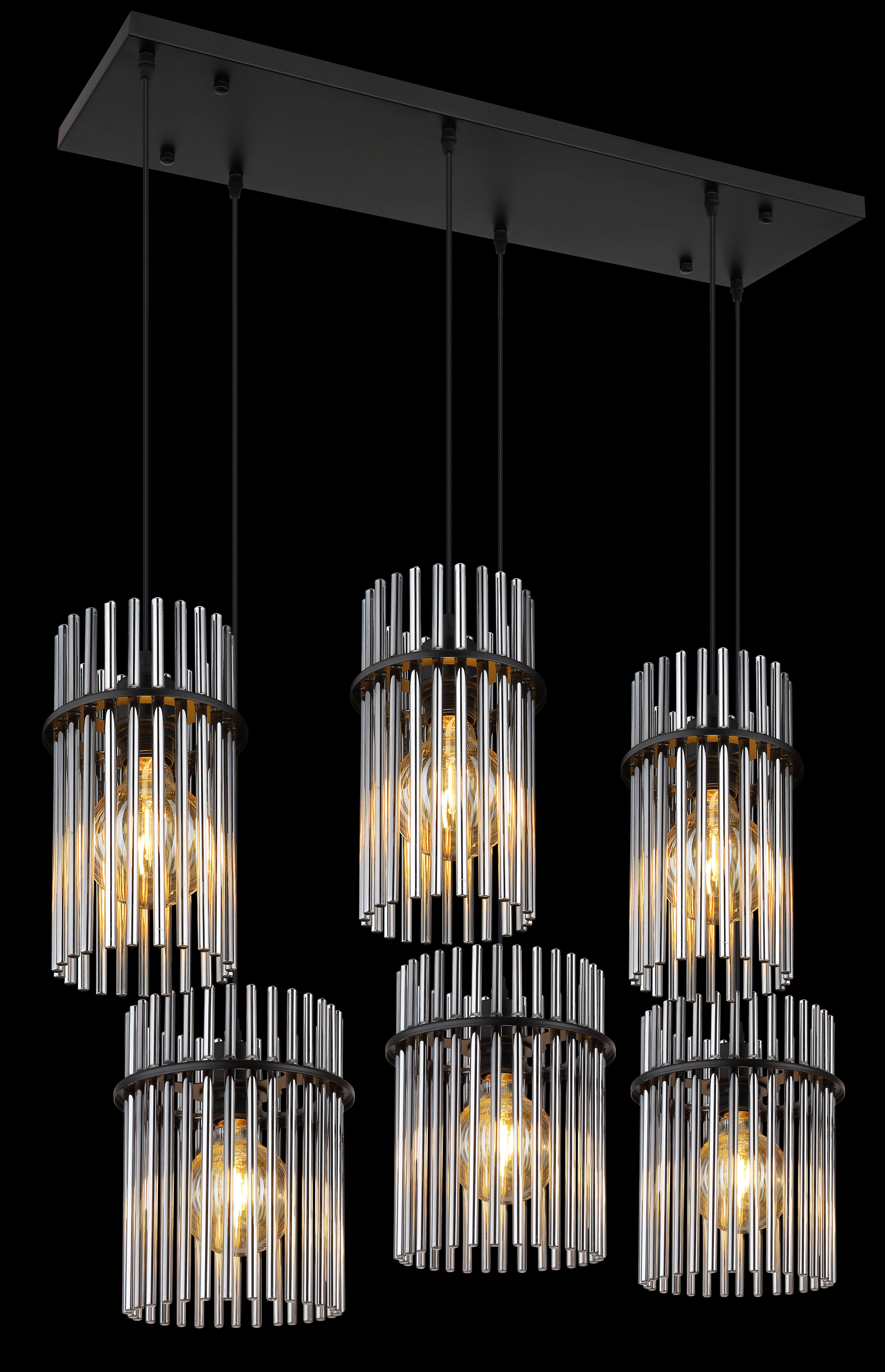 GLOBO Pendelleuchte mattschwarz Rauch schwarz Glas Metall B/H: ca. 92,5x125 cm E27 6 Brennstellen Gorley - schwarz/mattschwarz (92,50/125,00cm) - GLOBO