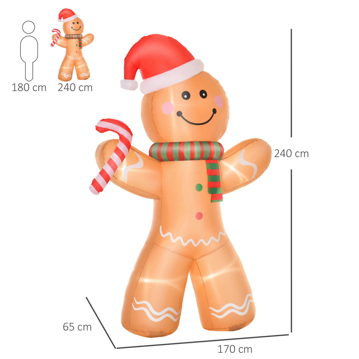 HOMCOM Weihnachts-Deko Weihnachts-Lebkuchenmann - gelb (240,00/65,00/170,00cm) - HOMCOM