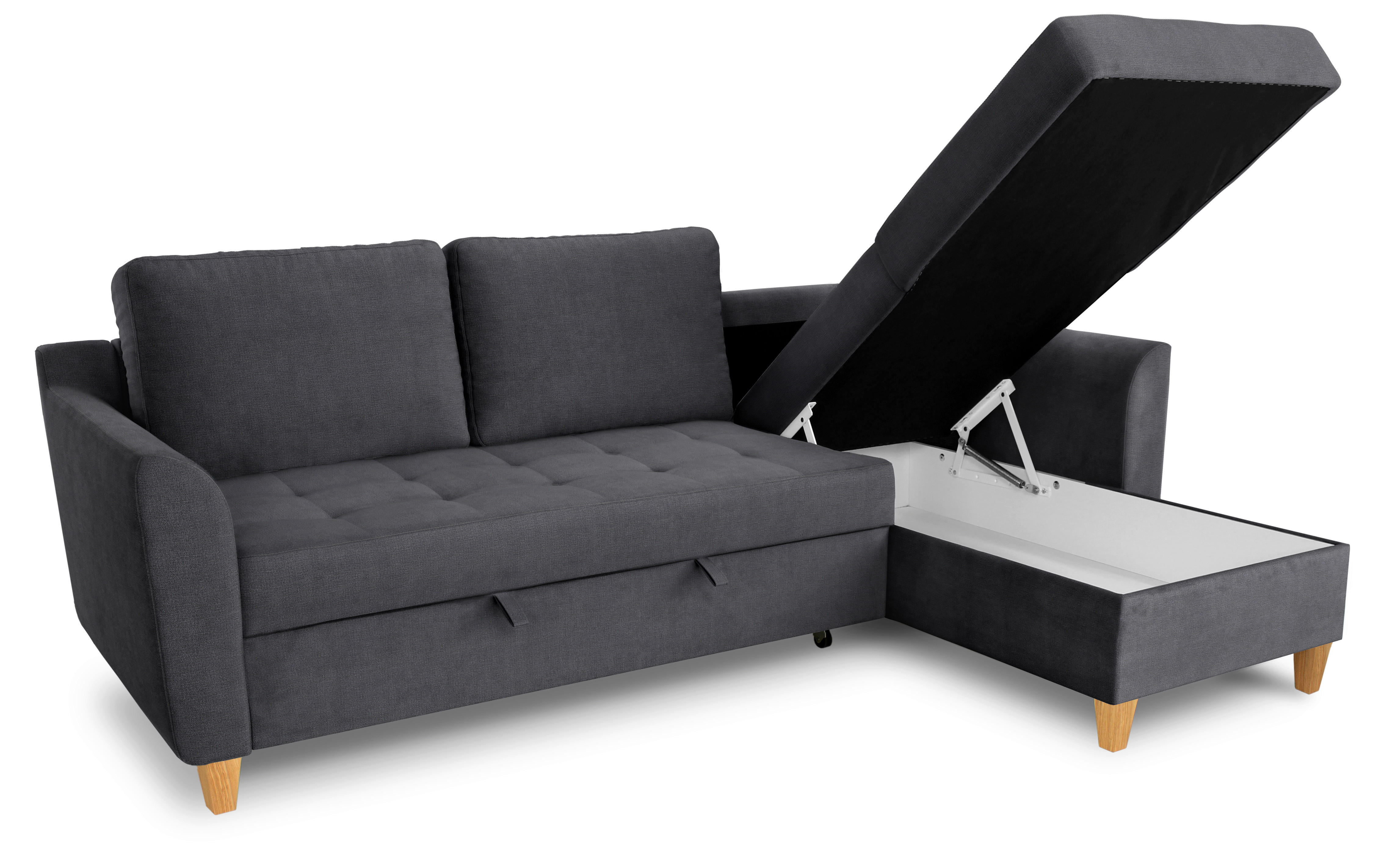 Thumbnail - Ecksofa mit Bettfunktion und Bettkasten dunkelgrau Microfaser B/H/T: ca. 231x86x150 cm