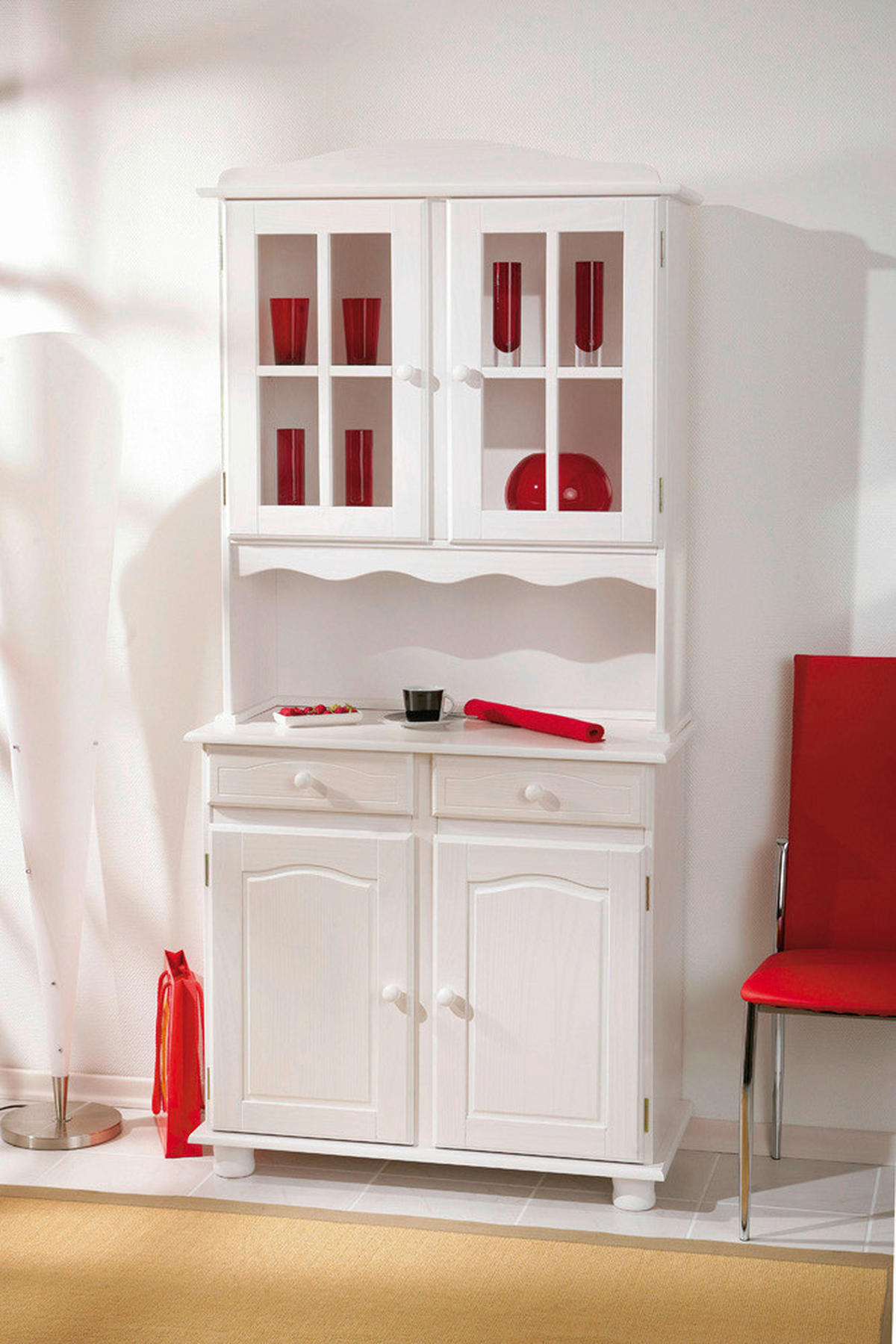 Vitrine Valencia weiß lackiert Kiefer B/H/T: ca. 88x198x43 cm Valencia - weiß (88,00/198,00/43,00cm) - Inter Link