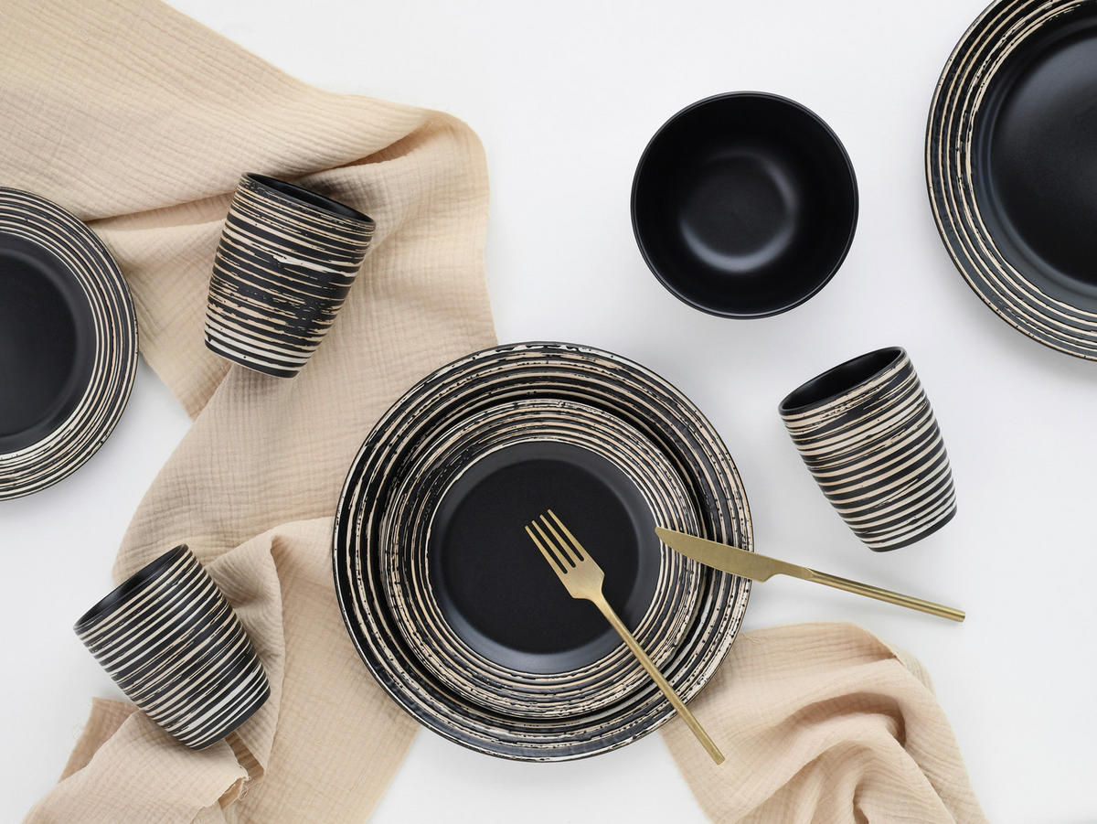 CreaTable Kombiservice La Gomera Negra schwarz Keramik 16 tlg. La Gomera Negra - weiß/schwarz - CreaTable