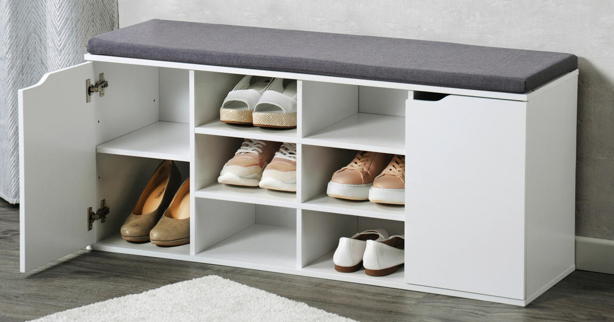 Kesper Schuhschrank mit Sitzkissen weiß Spanplatte B/H/T: ca. 103x48x30,5 cm Schuhschrank_mit_Sitzkissen - weiß/grau (103,00/48,00/30,50cm) - Kesper