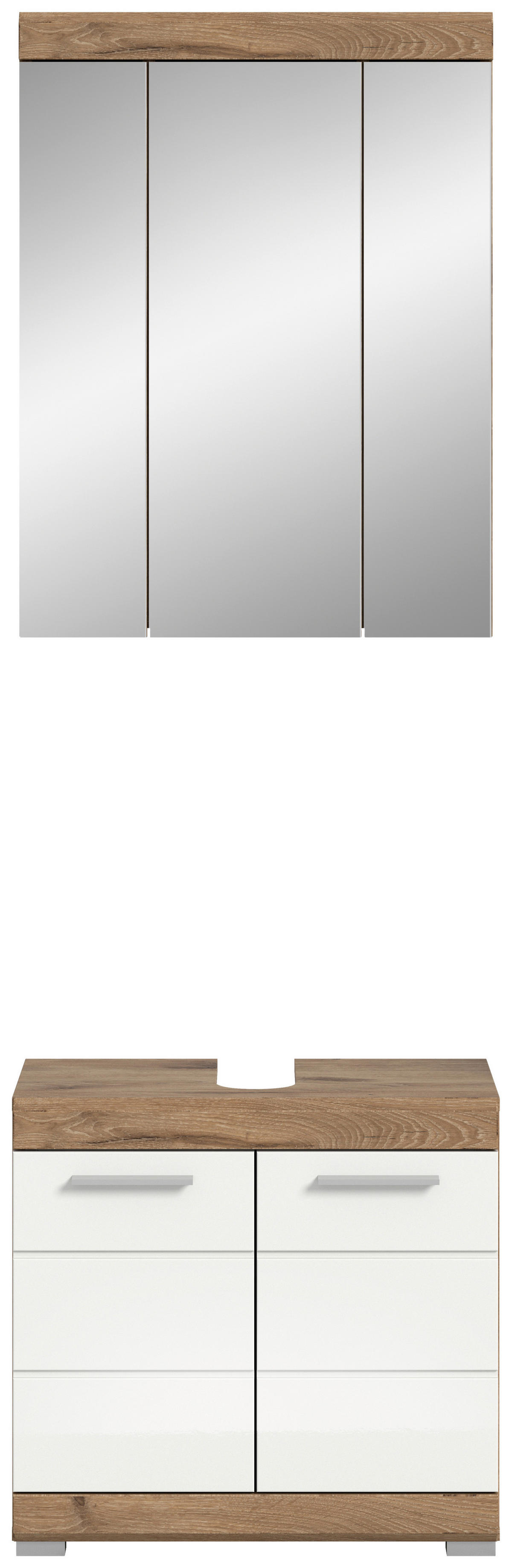 Badezimmer-Set Wave weiß Hochglanz Nox Oak Nachbildung B/H/T: ca. 60x191x34 cm Wave - weiß (60,00/191,00/34,00cm) - xonox.home