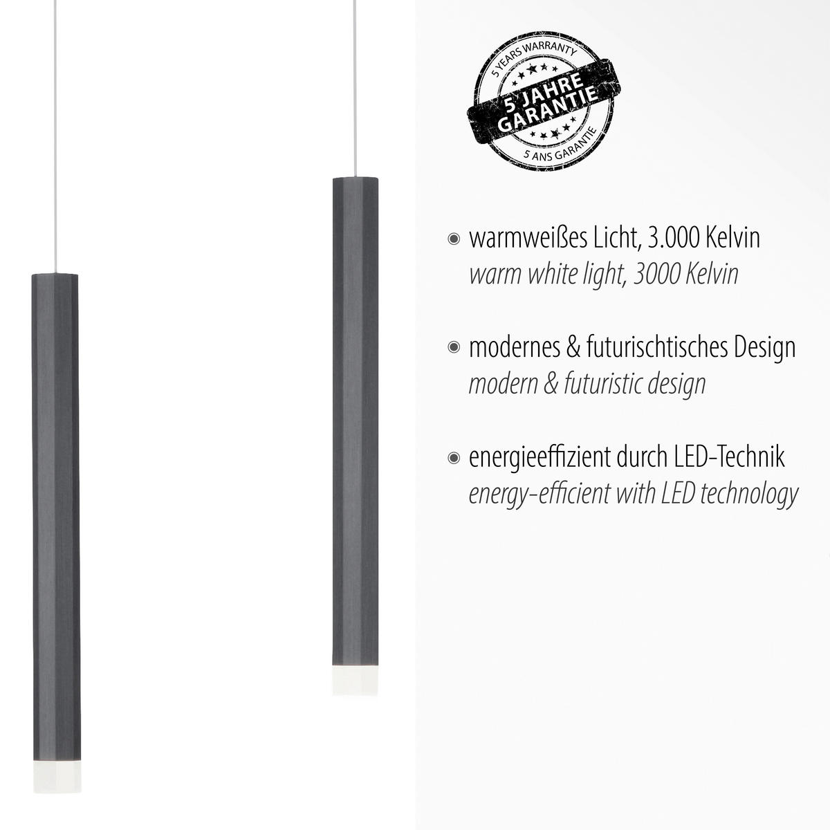 Just Light LED-Pendelleuchte BRUNO 15203-18 schwarz Eisen Aluminium B/H/T: ca. 55x120x8 cm 3.0 Brennstellen BRUNO - schwarz (55,00/120,00/8,00cm) - Just Light