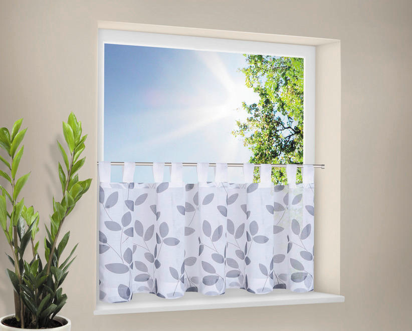 POCOline Scheibengardine Blättchen grau B/L: ca. 150x50 cm Blättchen - grau (150,00/50,00cm) - POCOline