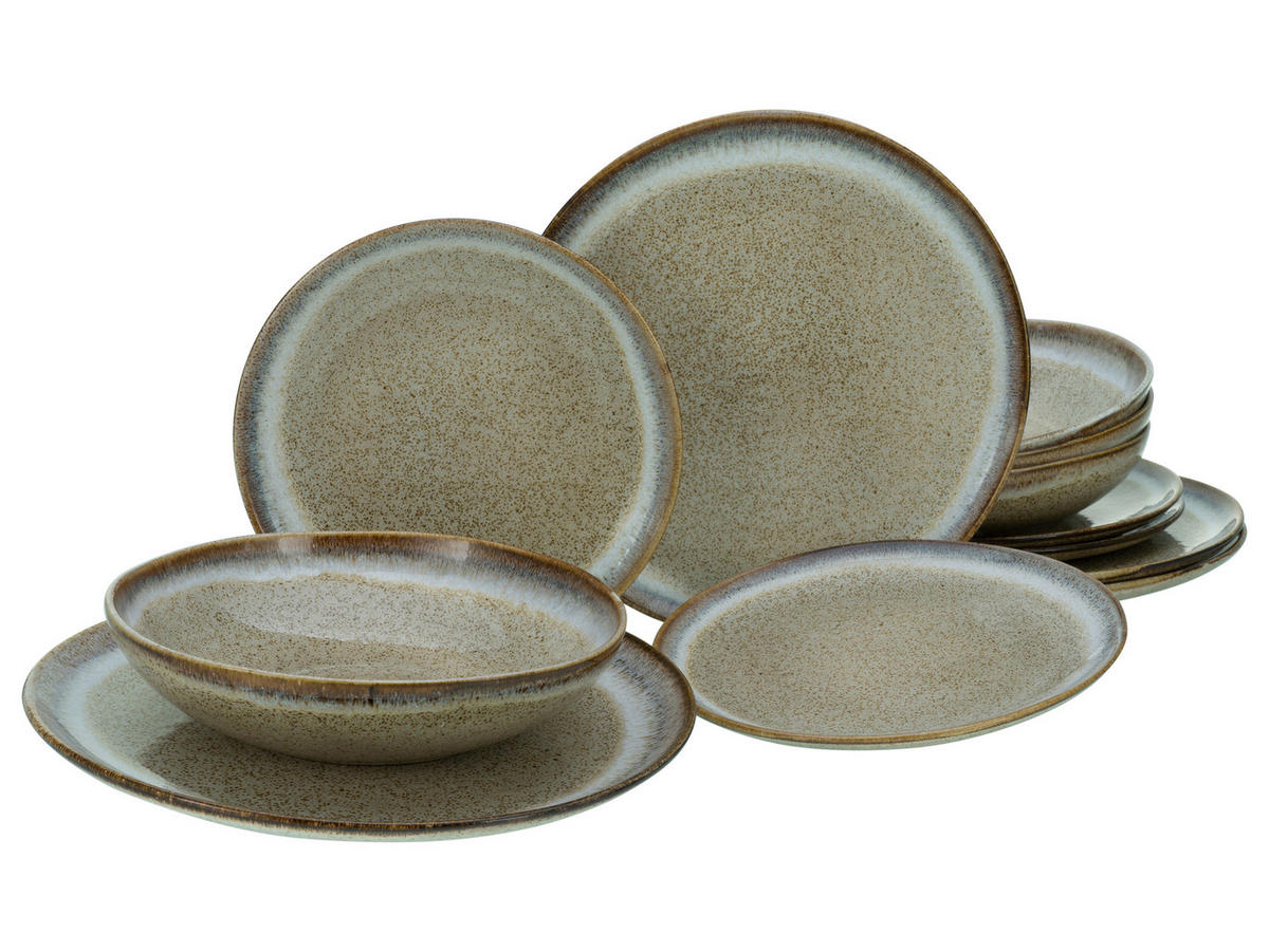 CreaTable Tafelservice STONE TOWN sand Steinzeug 12 tlg. STONE TOWN - sand - CreaTable