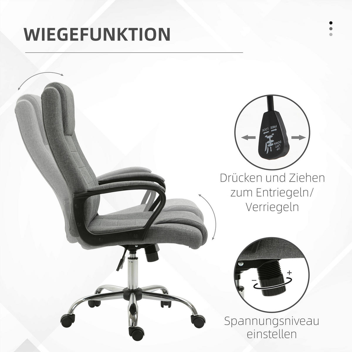 Drehstuhl 921-265CG grau 921-265CG - grau (62,00/119,00/76,00cm) - Vinsetto
