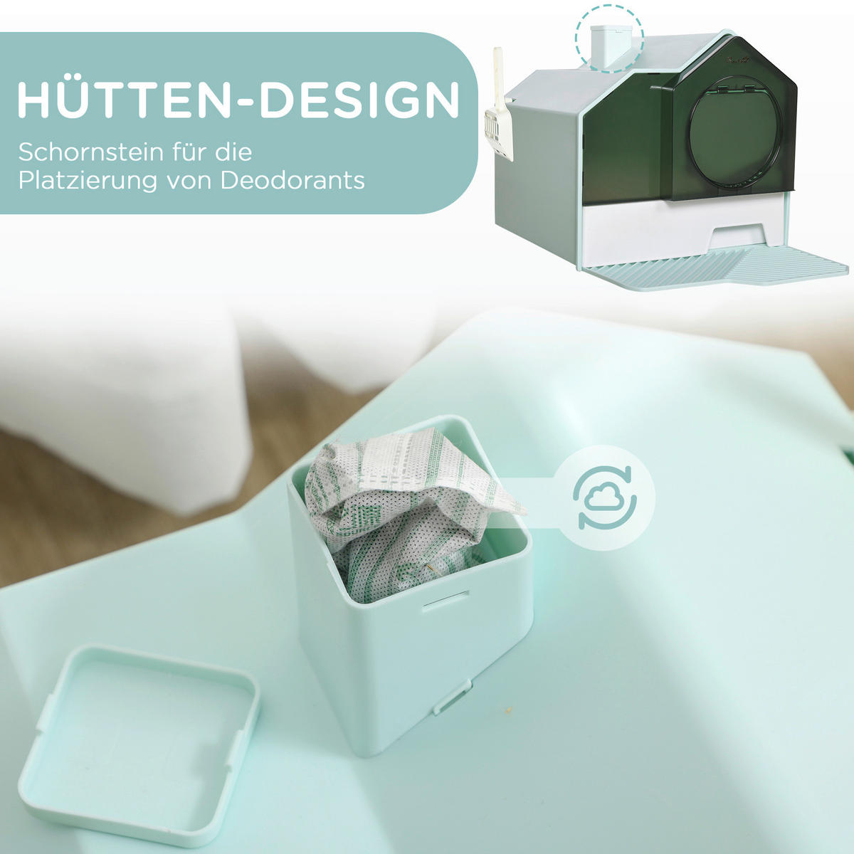 PawHut Katzen-Zubehör hellblau Edelstahl B/H/L: ca. 45x47x42 cm Katzentoilette - hellblau (42,00/45,00/47,00cm) - PawHut