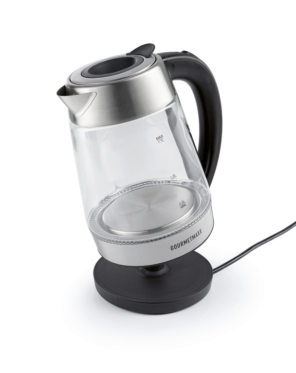 GOURMETmaxx Wasserkocher LED-Wasserkocher_Glas - schwarz (21,10/18,10/25,10cm) - GOURMETmaxx