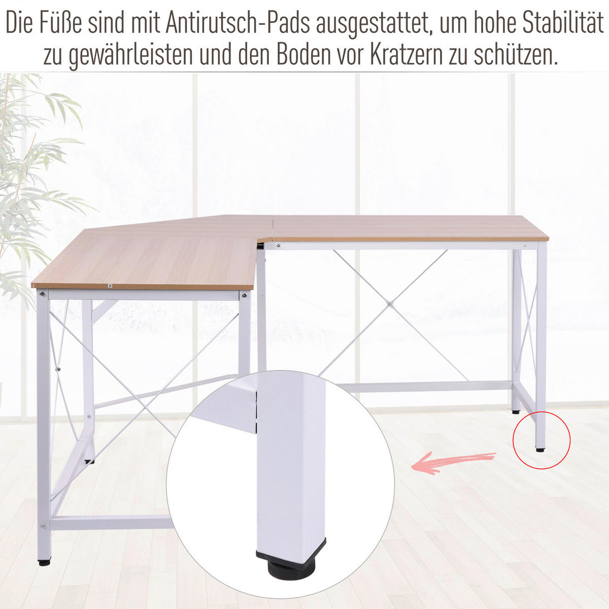 Computertisch 836-122AK natur weiß B/H/L: ca. 150x76x150 cm 836-122AK - weiß/natur (150,00/150,00/76,00cm) - HOMCOM
